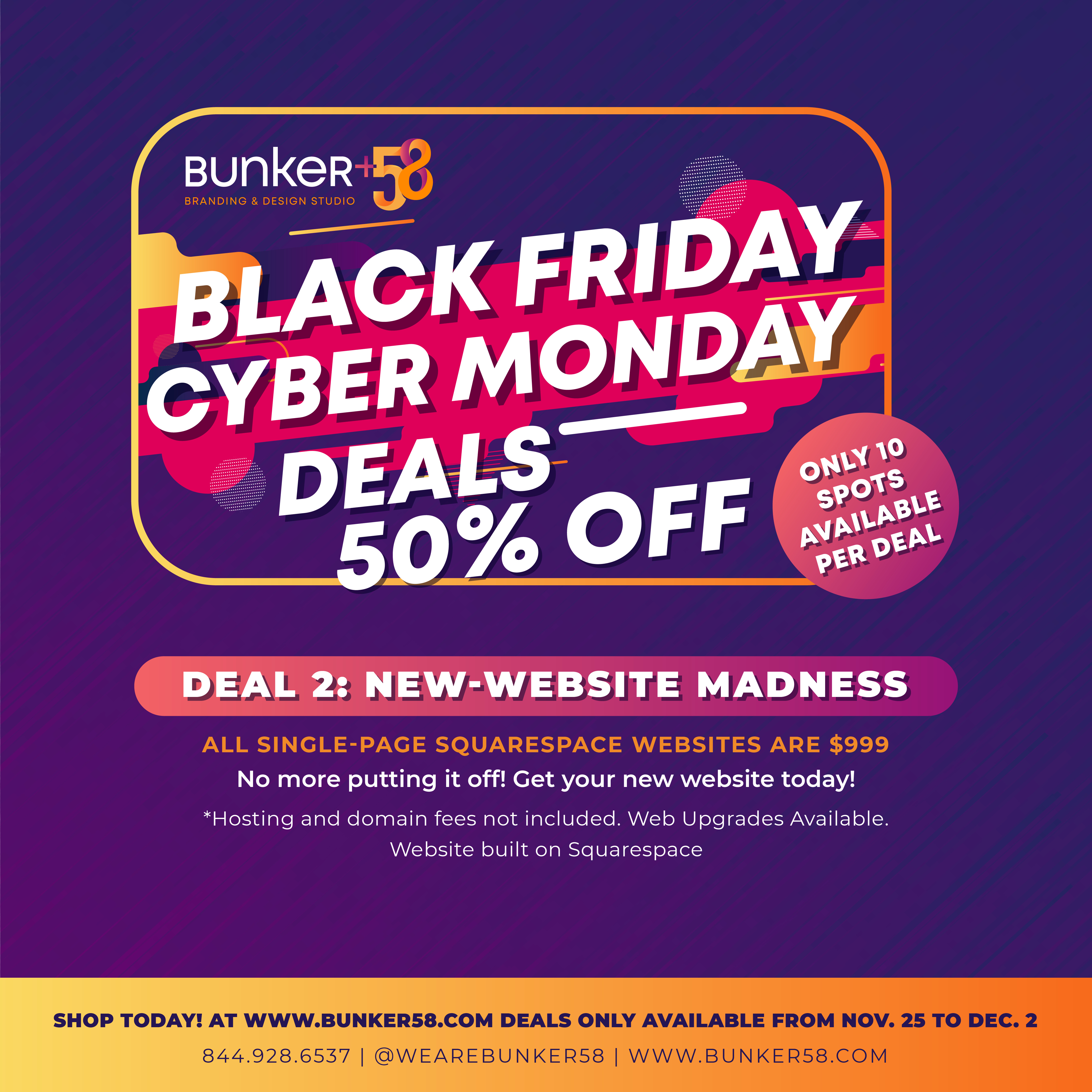 New Website Madness Black Friday Cyber Monday Deal Bunker 58 Branding And Design Studio
